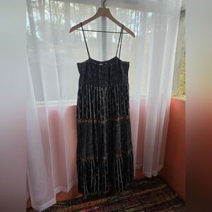 Zara Black Patterned Tiered Maxi Dress with Spaghetti Straps